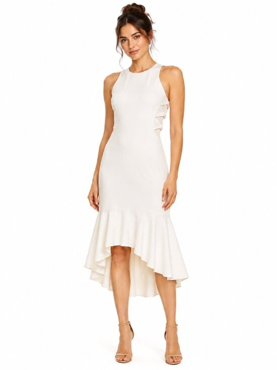 Halston Heritage Dresses & Skirts - Halston Heritage Ivory Twist Flounce Hem Dress Sleeveless Size 6 Wedding Evening
